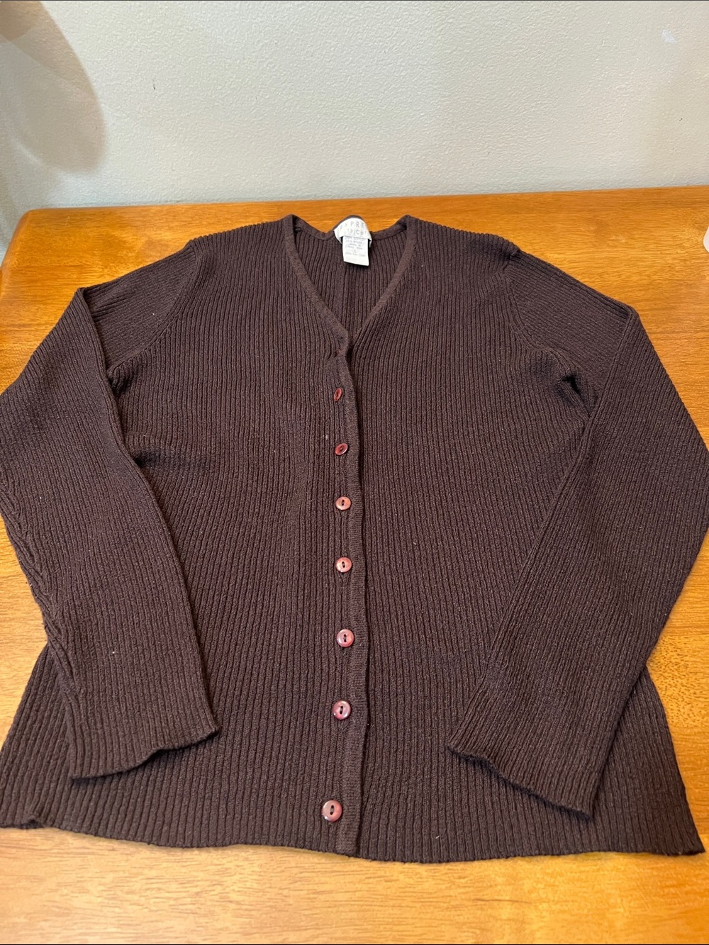 Express Tricot Ribbed V-Neck Cardigan - Dark Brown Size LARGE